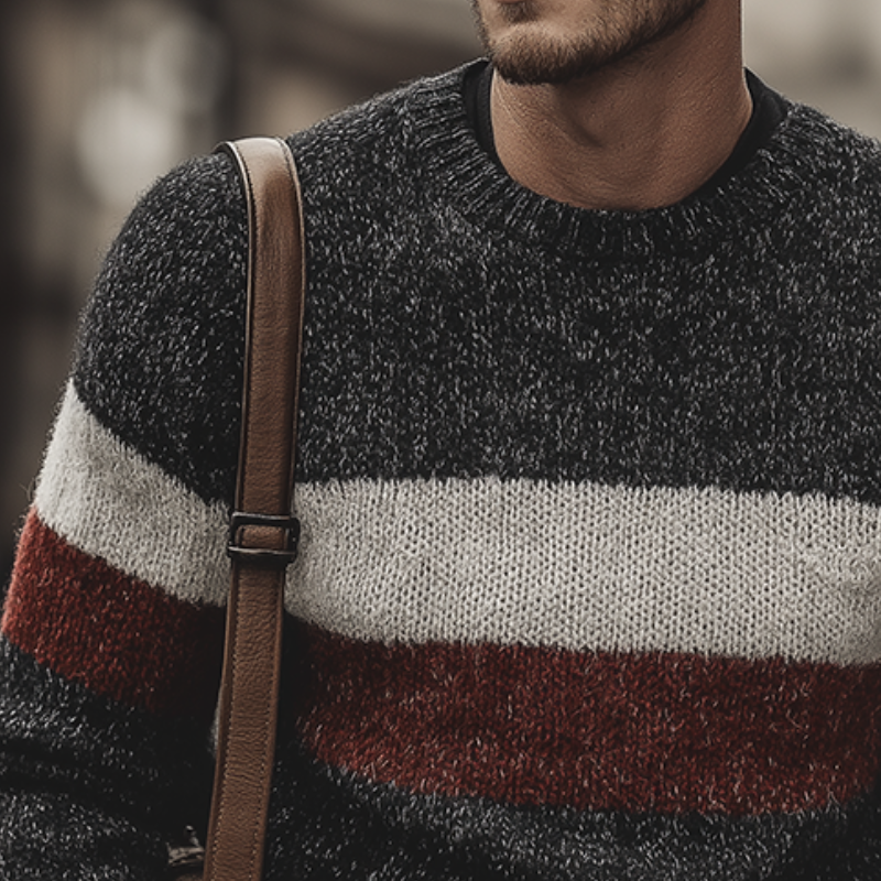 Men's Retro Casual Striped Colorblock Crew Neck Sweater MTA1072J9TO