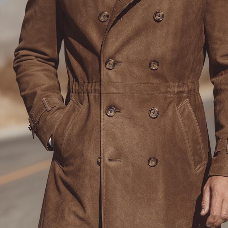 Men's Winter Vintage Double-Breasted Slim Mid-Length Faux Suede Coat MTA1448J0P