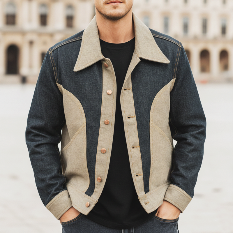 Men's Urban Color-block Denim Button-up Slim-fit Jacket MTA2255L7U