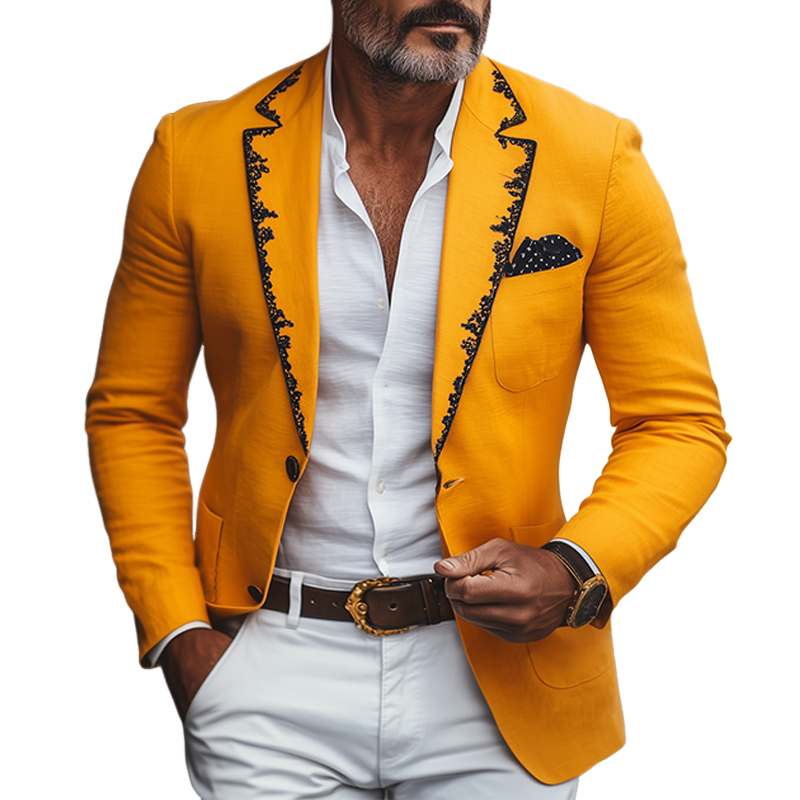Men's Spring and Summer Thin Fashion Casual American Retro Western Tough Style Cotton And Linen Embroidery Slim Fit Single-breasted Blazer MTA1654F6K
