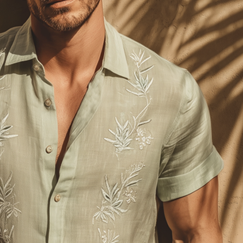 Men's Summer Vintage Embroidered Short Sleeve Shirt MTA0787G7U
