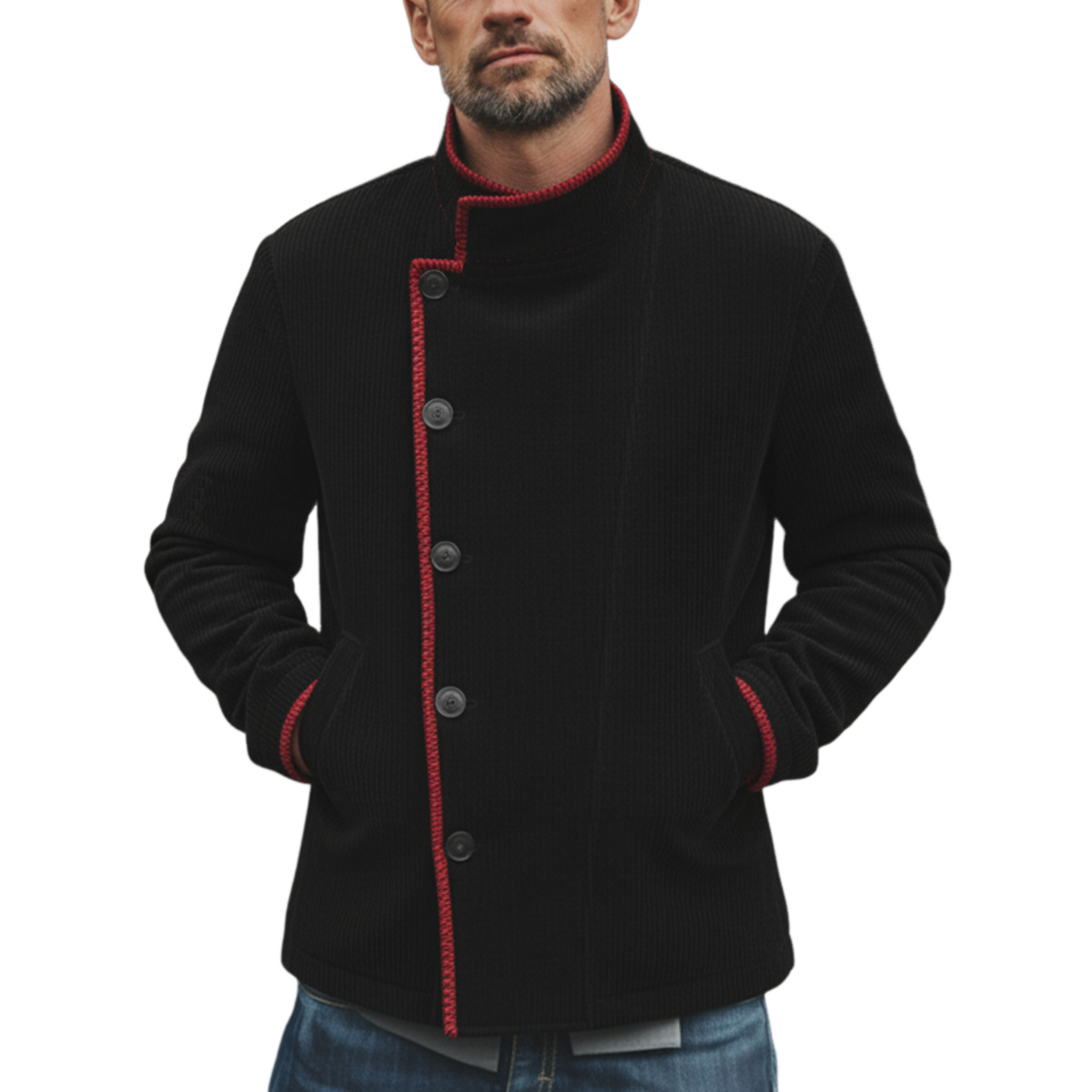 Men's Classic Retro Stand-up Collar Embroidered Corduroy Jacket MTA0410L9K