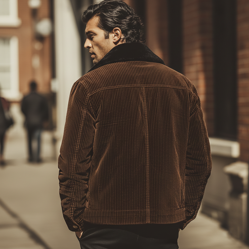 Men's Vintage Chocolate Brown Velvet Fur Collar Rider Jacket MTA1023L4U