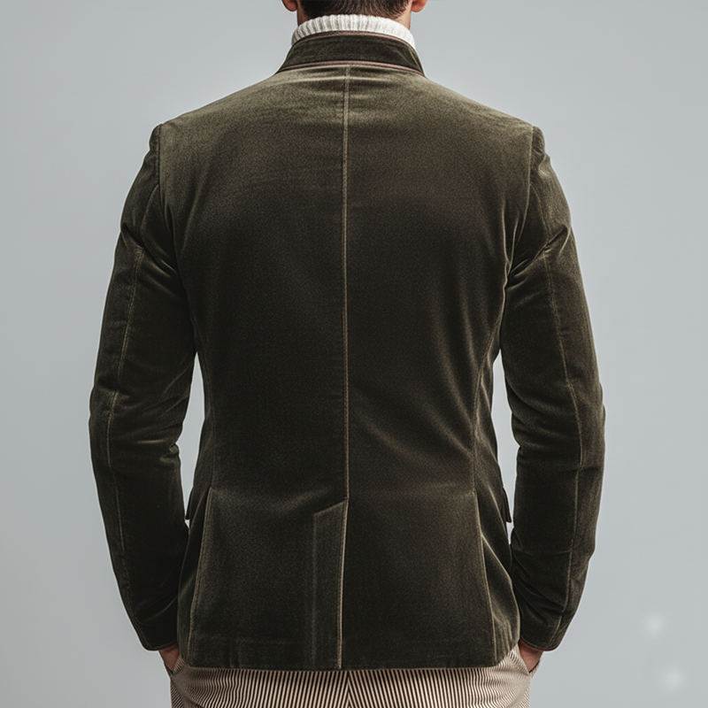 Men's Vintage Velvet Embroidered Lines Stand-collar Slim-fit Jacket MTA2262L3U