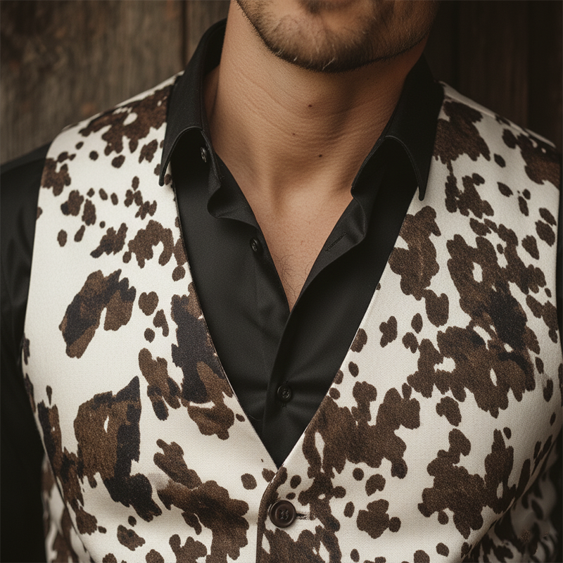 Men's Winter Fashion Leopard Pattern Leather Suit Vest MTA1144J9P