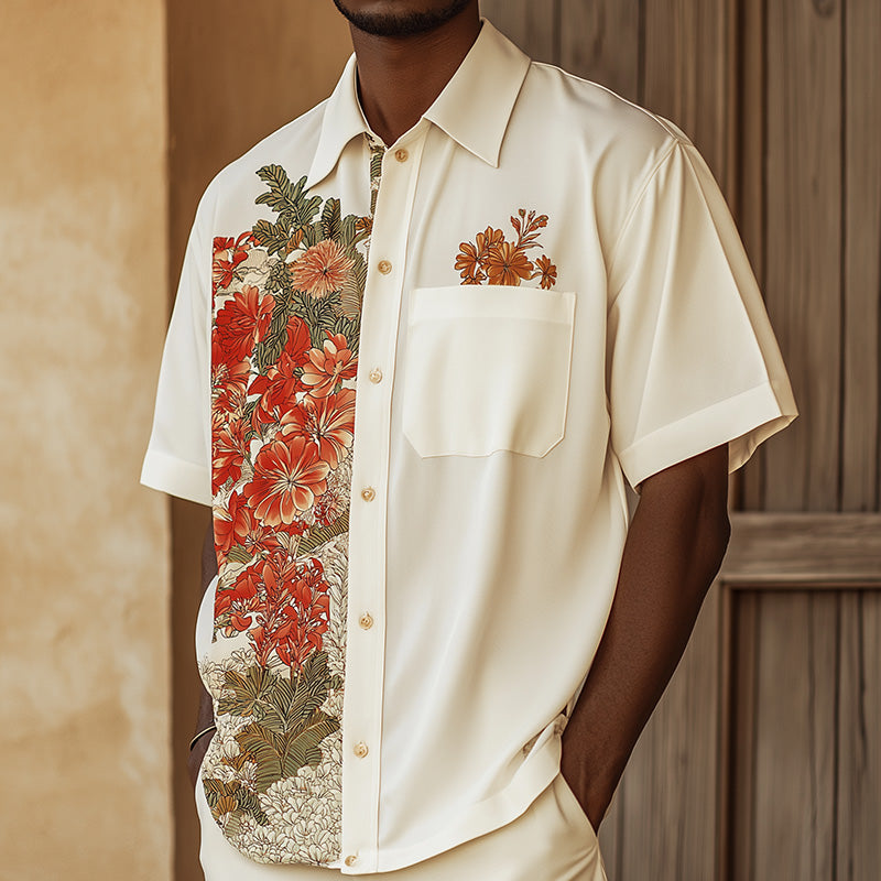 Men's Summer Fashion Floral Print Cotton Short Sleeve Shirt MTA1619E4P