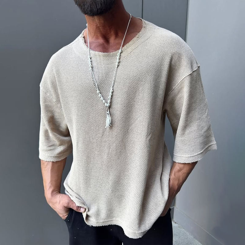 Men's Fashion Solid Color Breathable Round Neck Short Sleeve T-shirt MTA1505E8Z