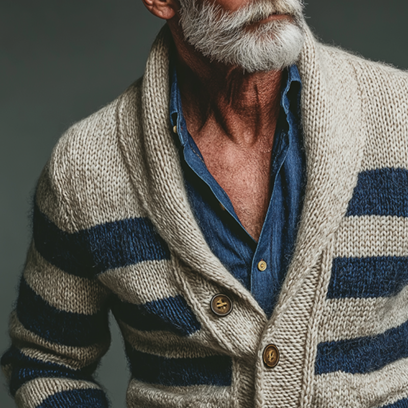 Men's Retro Casual Striped Knitted Colorblock Sweater Button Cardigan MTA1688J3TO