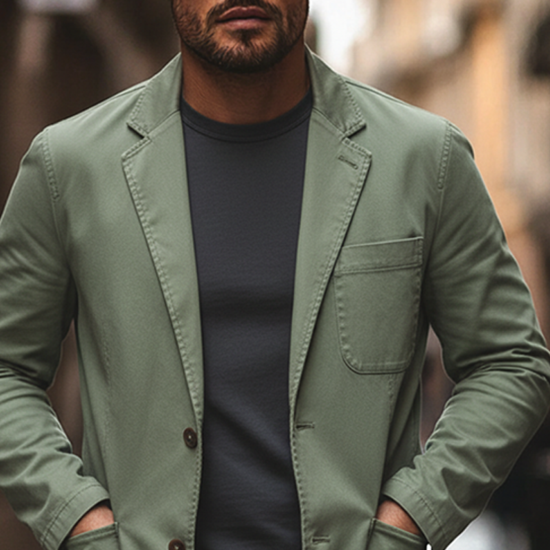 Men's Casual Solid Color Cotton Blend Lapel Suit Jacket MTA1440J5X