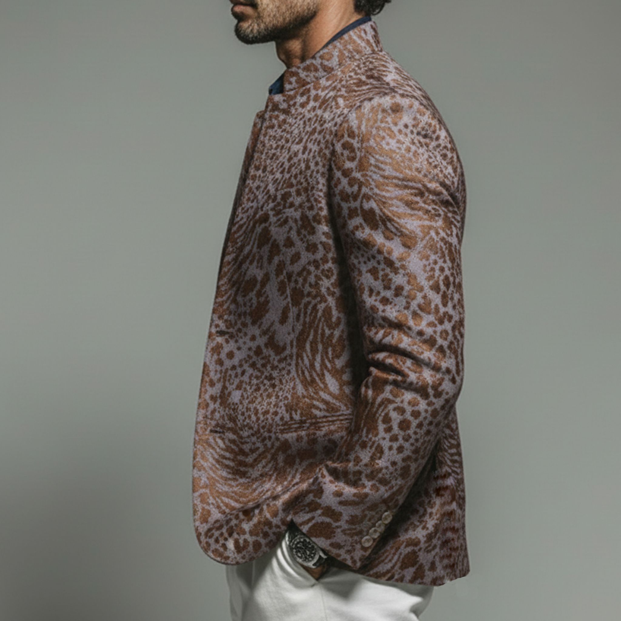 Men's Classic Vintage Stand-collar Blended Jacquard Jacket MTA3088L6K