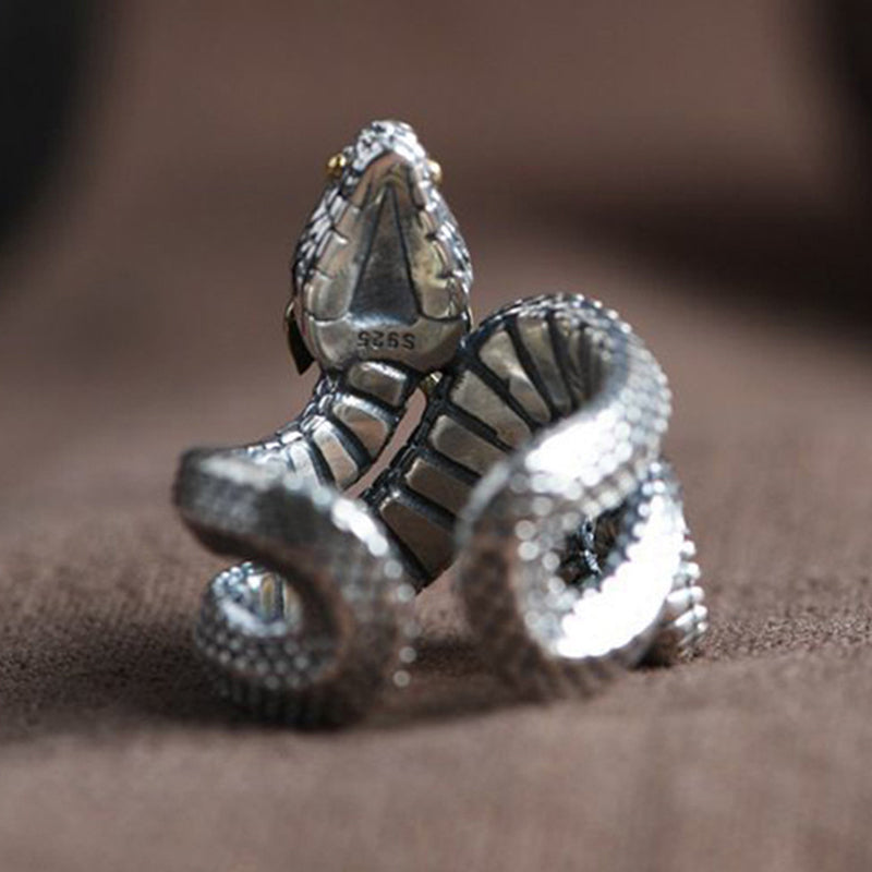 Men's Vintage S925 Silver Python Adjustable Ring MTA3007F1M