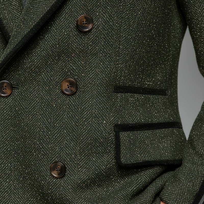 Men's Winter Fashion Contrast Edge Herringbone Faux Wool Double-breasted Jacket MTA2830I6P