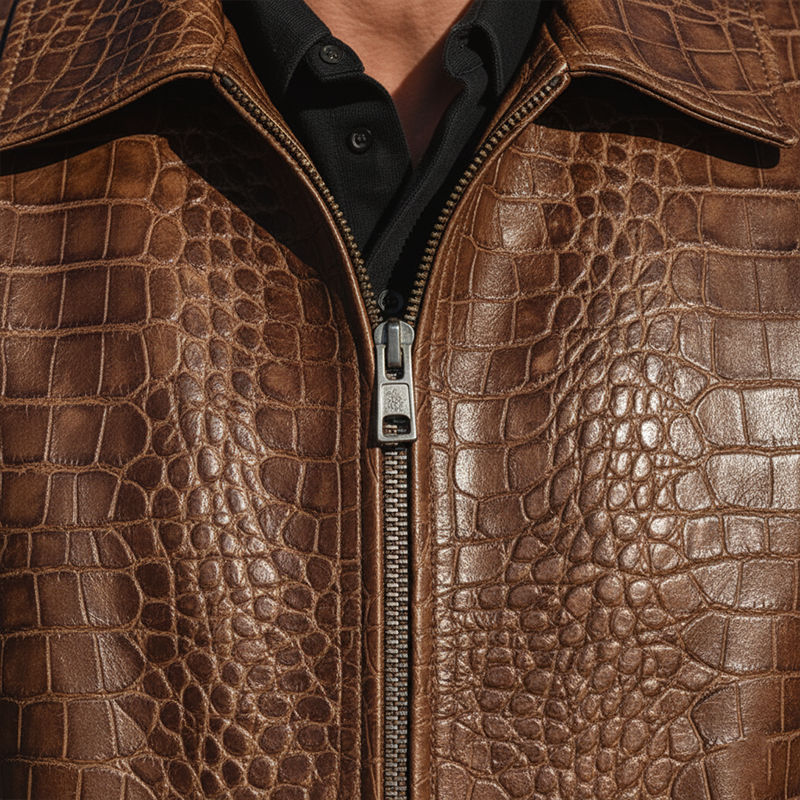 Men's Winter Fashion Crocodile Pattern PU Leather Jacket MTA2900I4P