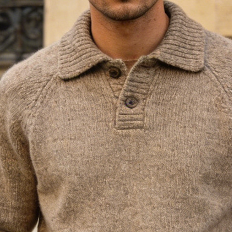 Men's Retro Casual Knitted Button-Up Lapel Sweater MTA1594L5TO