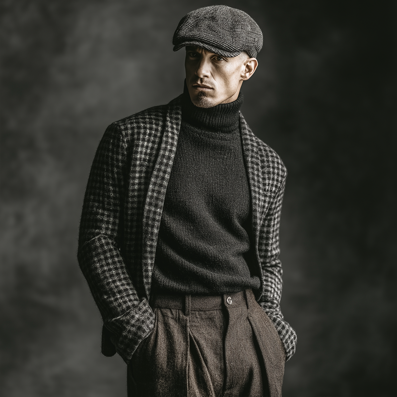 Men's Retro Casual Houndstooth Button-Up Cardigan MTA0949L8TO