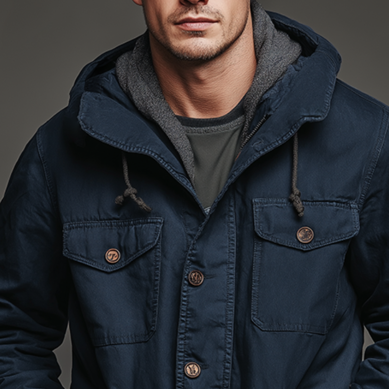 Men's Retro Casual Cotton Washed Hooded Multi-Pocket Zipper Jacket MTA2463K5TO