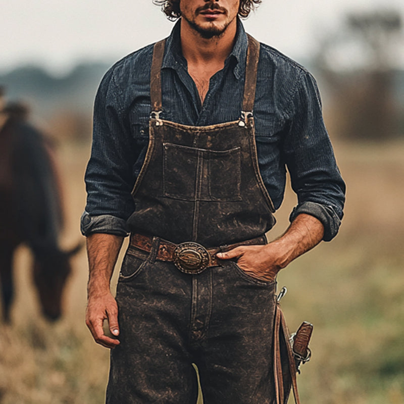 Men's Retro Western Cowboy Style Denim Overalls MTA2896D2X
