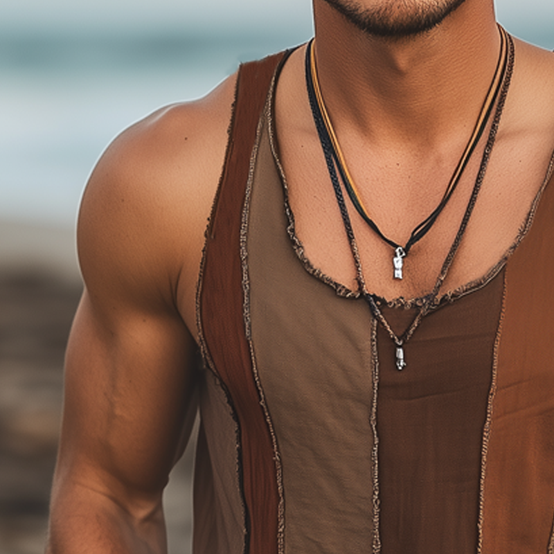 Men's Summer Fashion Colorblock Stitching Raw Edge Tank Top MTA2272G8U