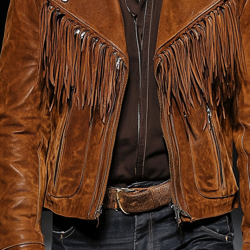 Men's Vintage Western Style Fringe Lapel Jacket MTA2832H0X