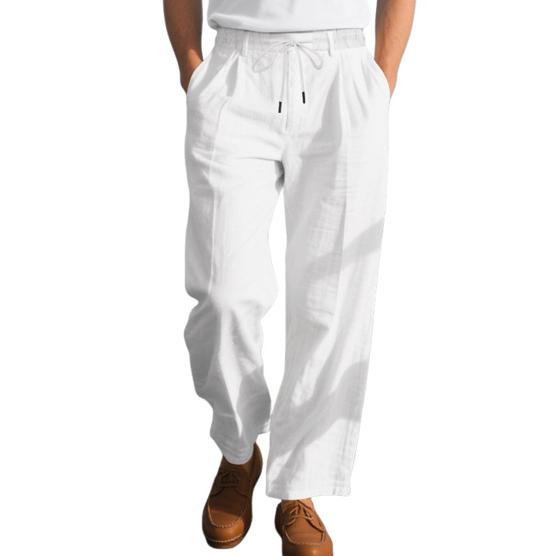 Men's Solid Color Cotton And Linen Holiday Elastic Waist Casual Pants MTA1606E9X