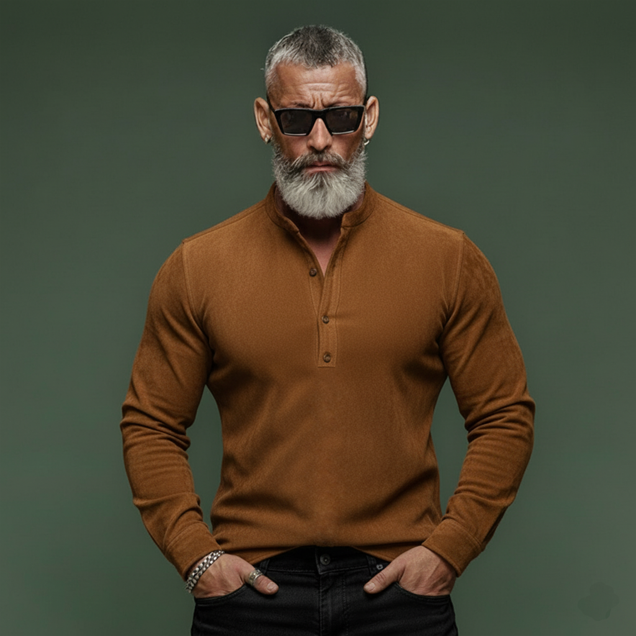 Men's Classic Casual Faux Suede Henley Neck Long-sleeved T-shirt MTZ0479A9K