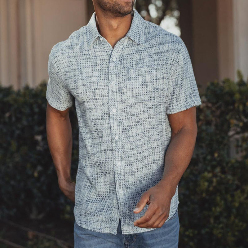 Men's Fashion Casual Cotton Blended Jacquard Fabric Slim Fit Short Sleeve Shirt MTA1593G8K