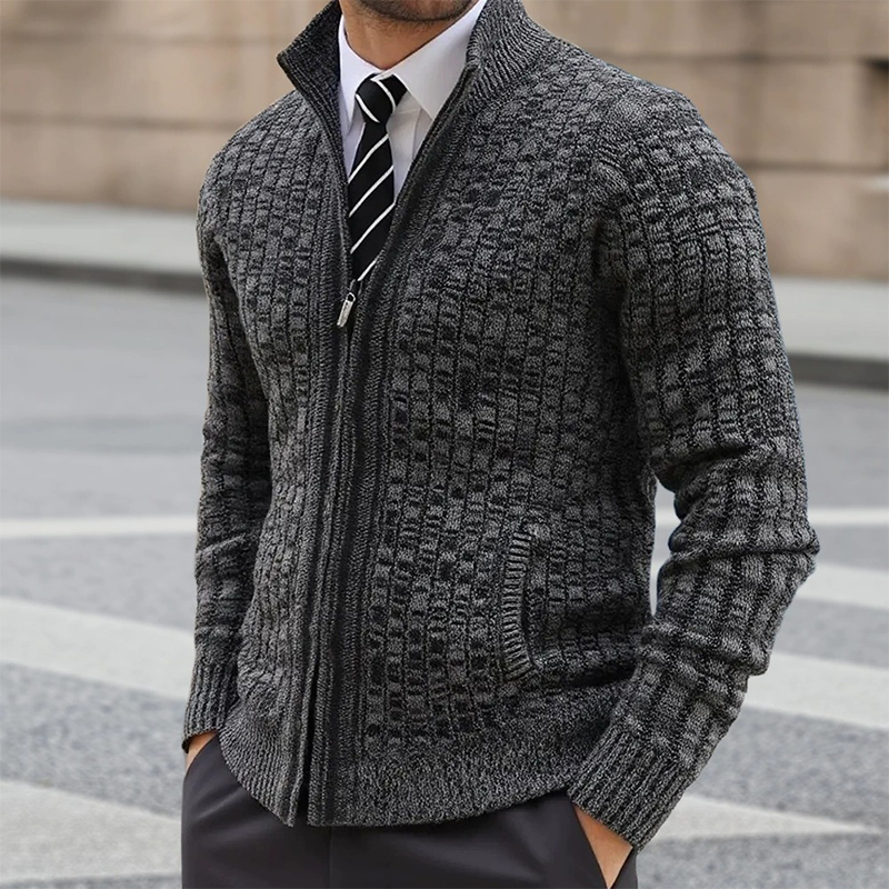 Men's Slim-fit Blended Stand-up Collar Zippered Knitted Cardigan MTA1389H2X