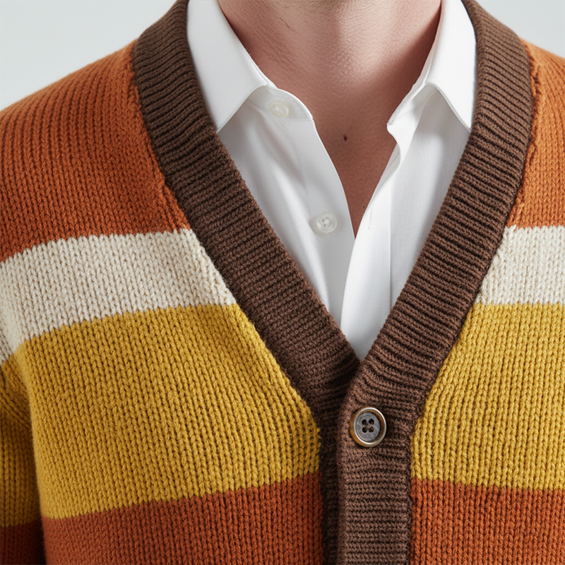 Men's Winter Fashion Contrast Striped Cotton Knitted Cardigan MTA2088J7P