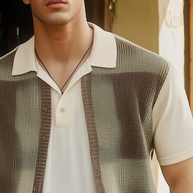 Men's Summer Rendered Knit Button Short Sleeve Shirt MTA2490F1U