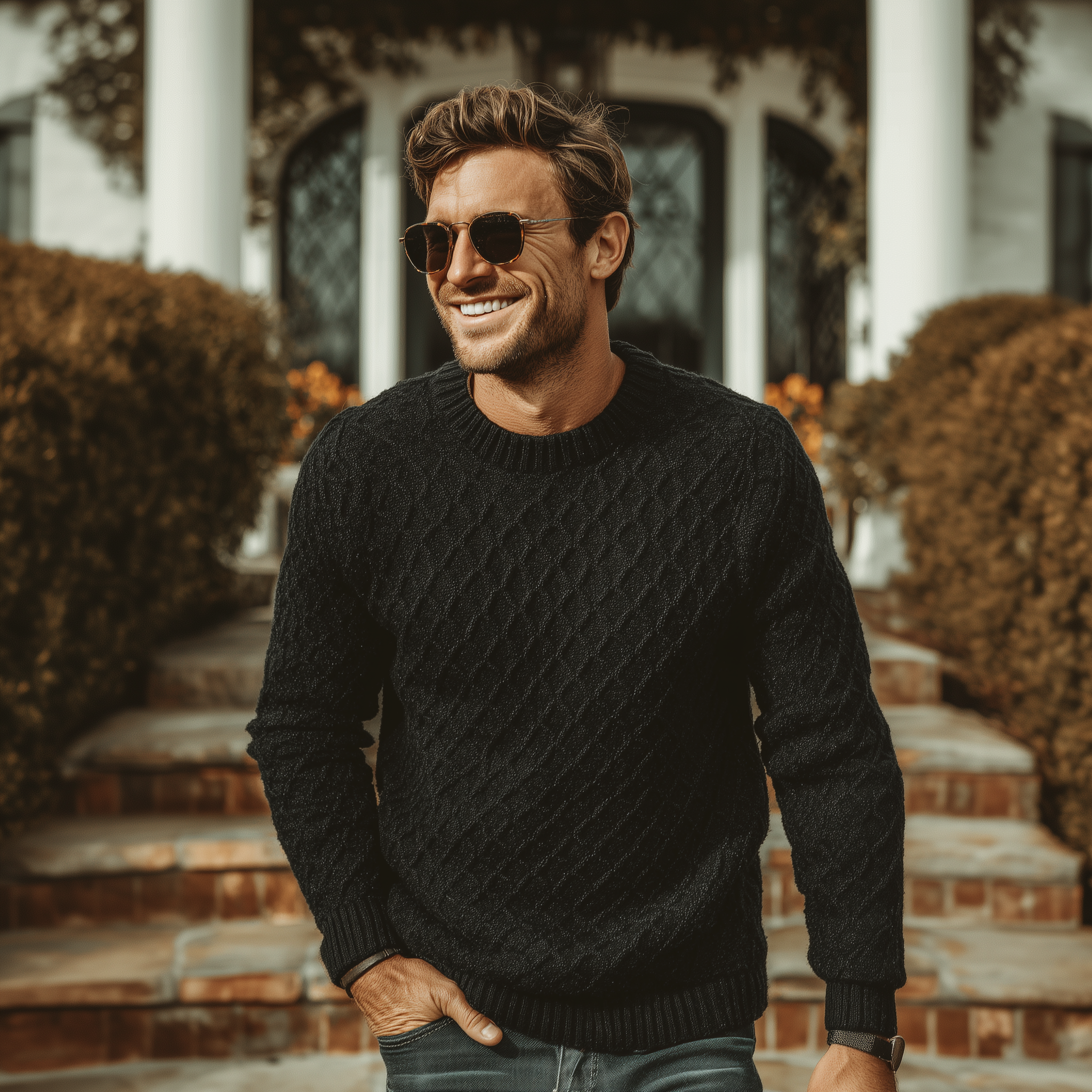 Men's Classic Casual Round Neck Jacquard Texture Sweater MTA2578J1K