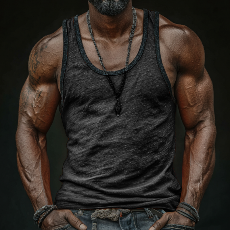 Men's Casual Breathable Skin-friendly Cotton U-neck Patch Pocket Slim Tank Top MTA0746G0M