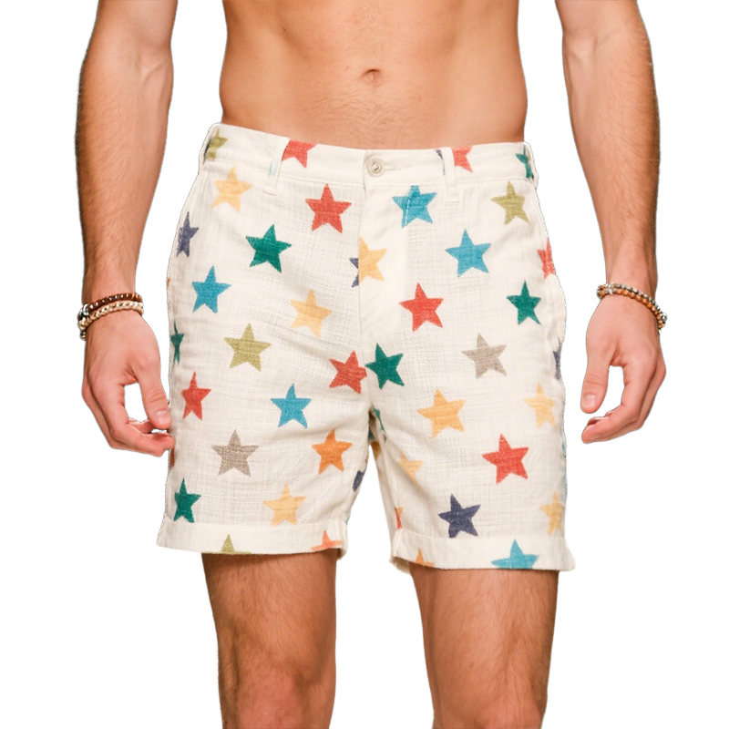 Men's Retro Casual Colored Star Era Linen Shorts MTA2412F2TO