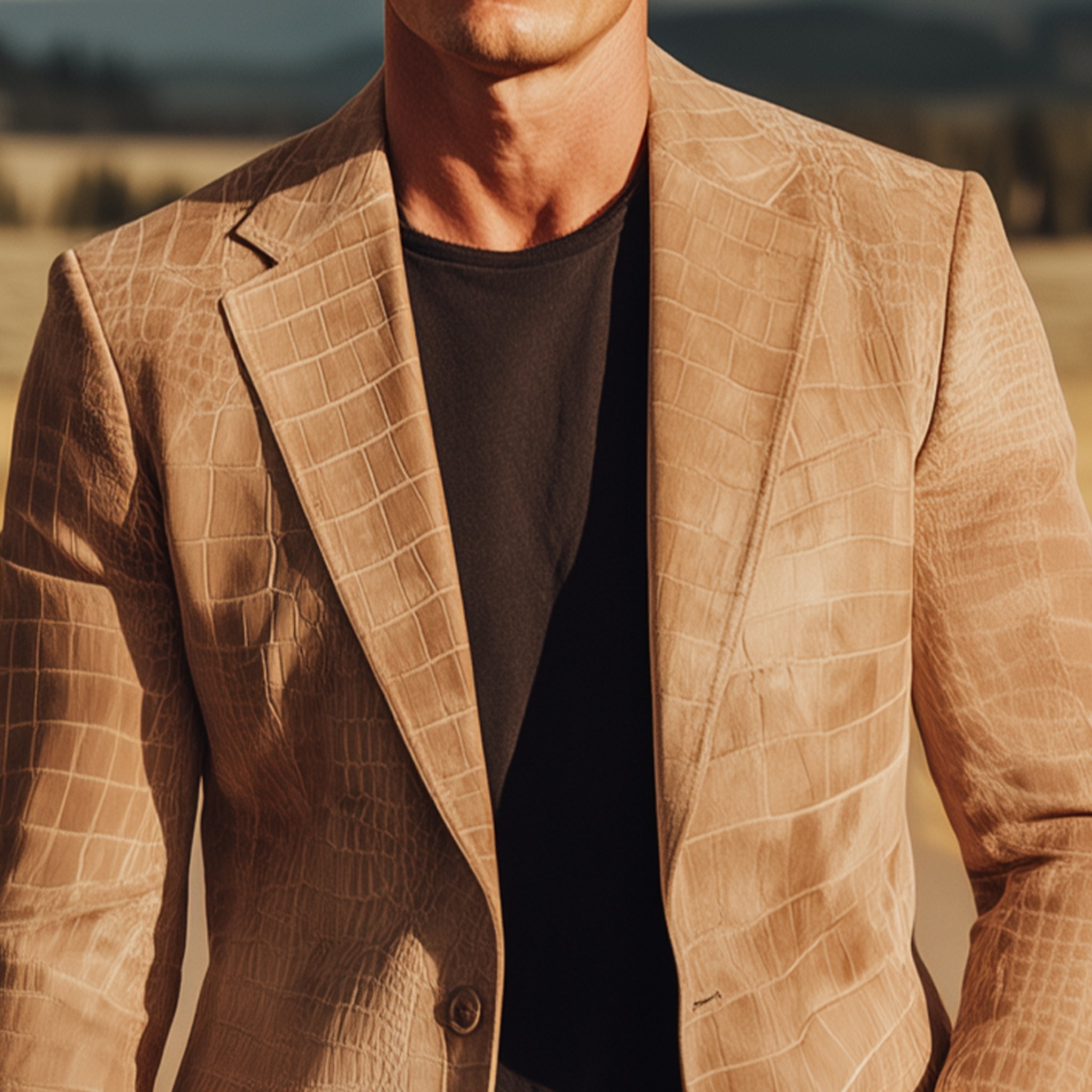 Men's Classic Retro Western Style Textured Matte Leather Single-breasted Slim-fit Blazer MTA0518H6K