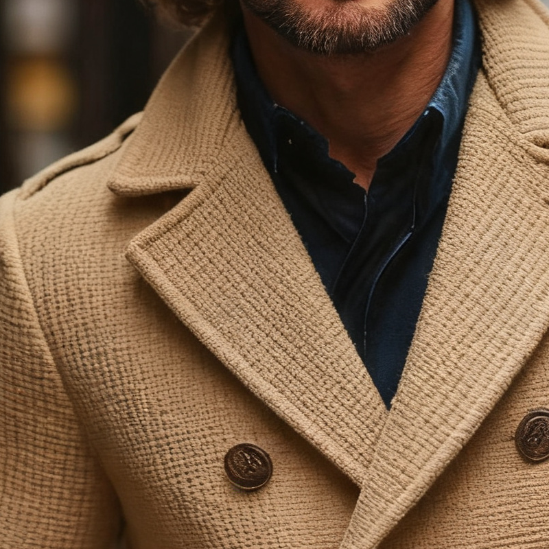 Men's Blended Solid Color Lapel Double-breasted Jacket MTA2466J1X