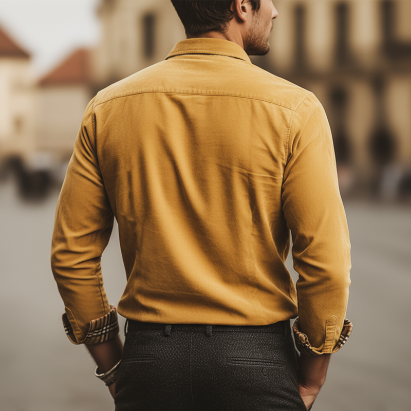 Men's Classic Faux Suede Patchwork Plaid Long-sleeved Shirt MTZ0678A4U