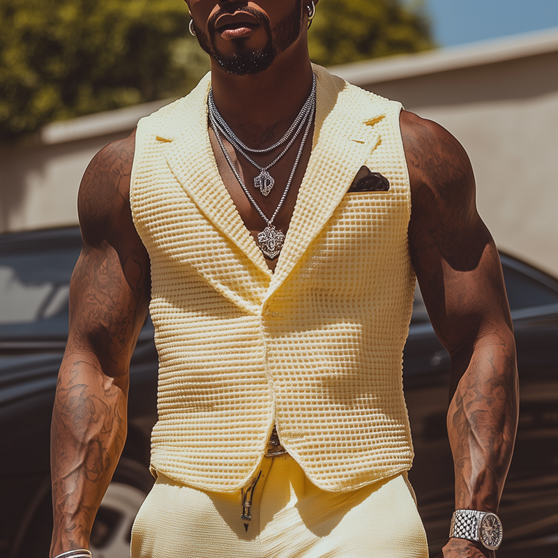 Men's Summer Fashion Waffle Fabric Solid Color Vest MTA2648F5P