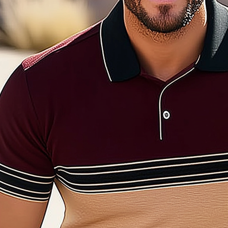 Men's Summer Business Colorblock Knitted Short-sleeved Polo Shirt MTA2948G1U