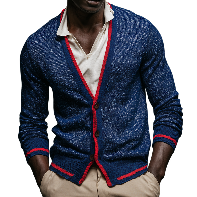 Men's Retro Casual Contrast Color Knit Cardigan MTA0641H5TO