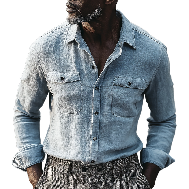 Men's Solid Color Lapel Chest Pocket Shirt MTA0424I0Z