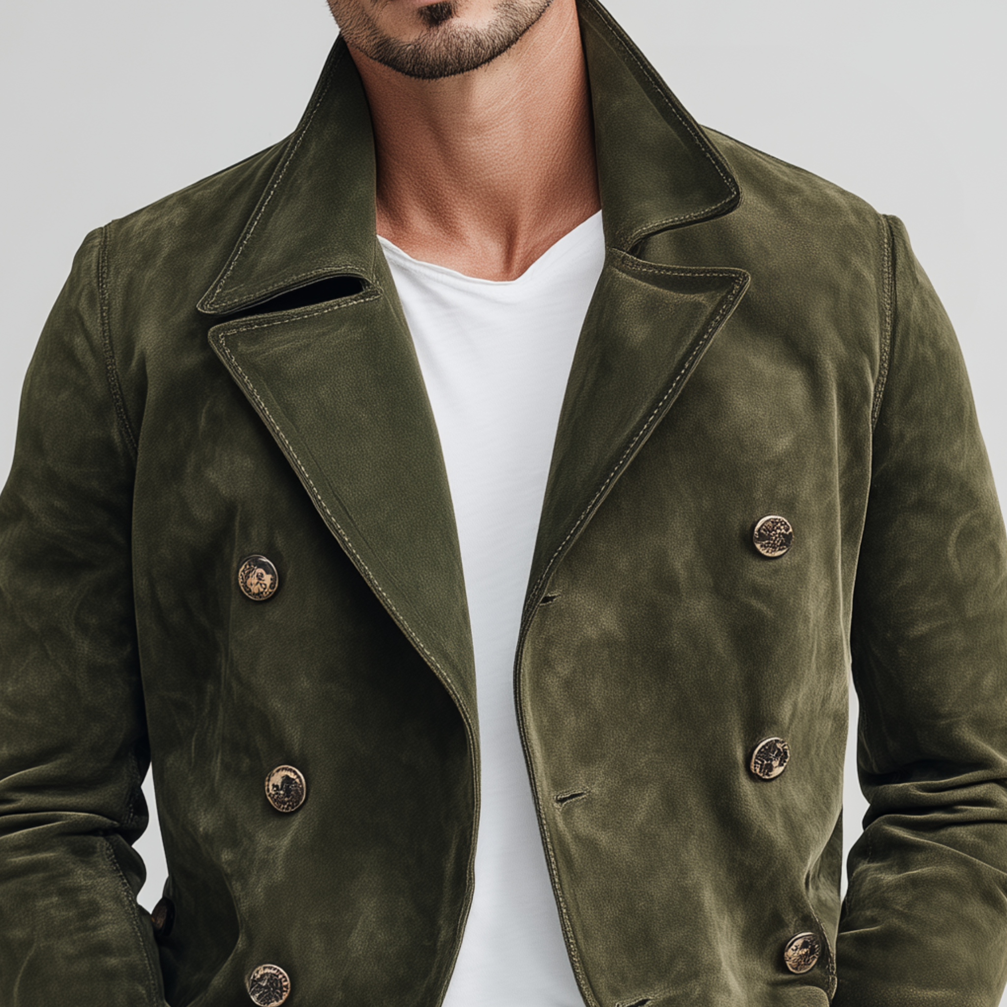 Men's Classic Casual Lapel Suede Double Breasted Jacket MTA2666H1K