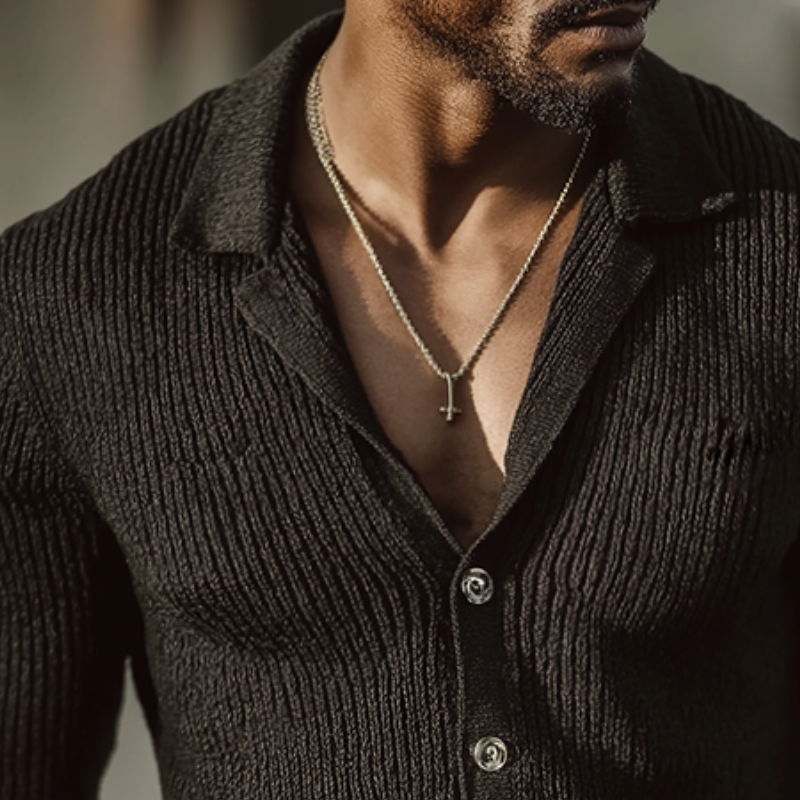 Men's Retro Casual Solid Color Knitted Button-Down Lapel Cardigan MTZ1281A9TO