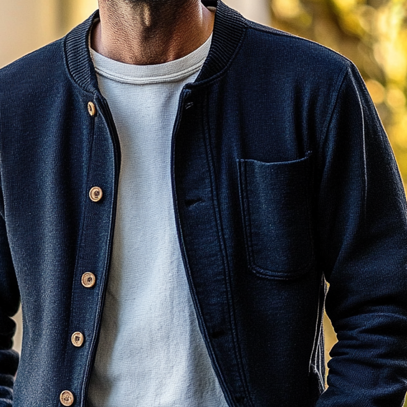Men's Solid Color Casual Knitted Crew Neck Jacket MTA2271H1X