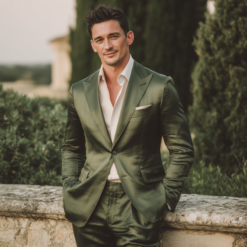Men's Vintage Elegant Solid Color Tencel Blended Peak Lapel Single Breasted Slim Fit Blazer MTA1173G5M