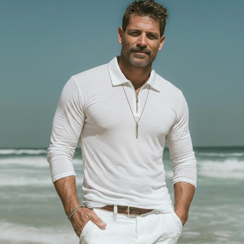 Men's Classic Slightly Sheer High-Stretch Knitted Slim-Fit Long-Sleeve T-Shirt MTZ2763A3U