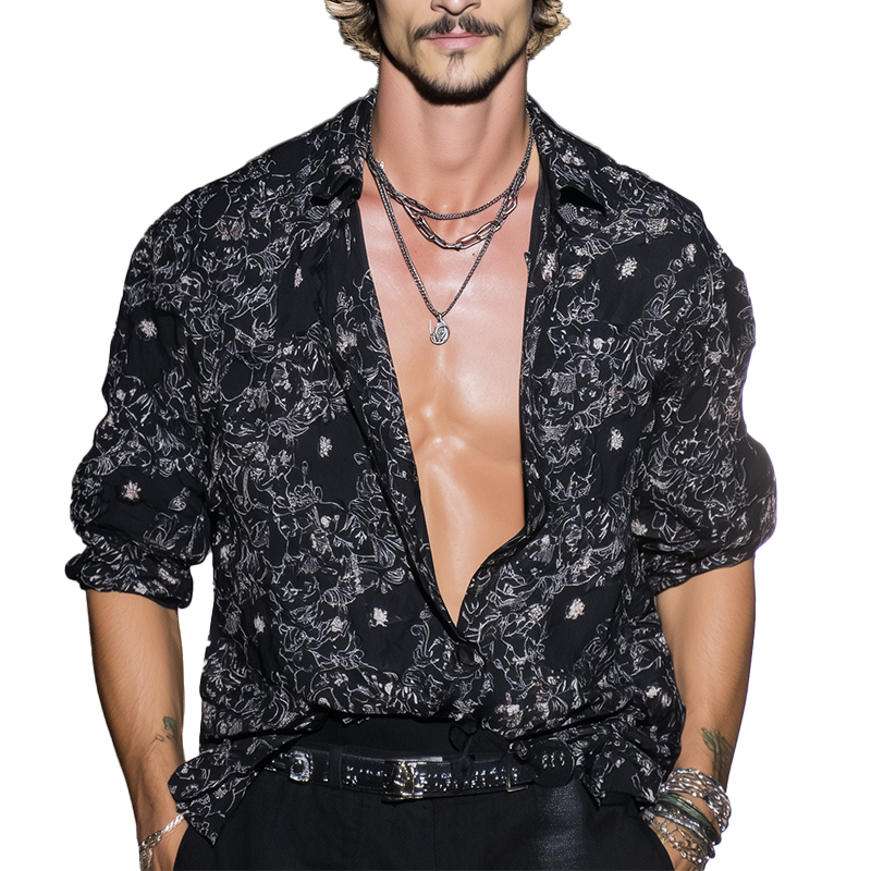 Men's Fashion Solid Color Printed Polyester Blend Long Sleeve Shirt MTA1808H1P
