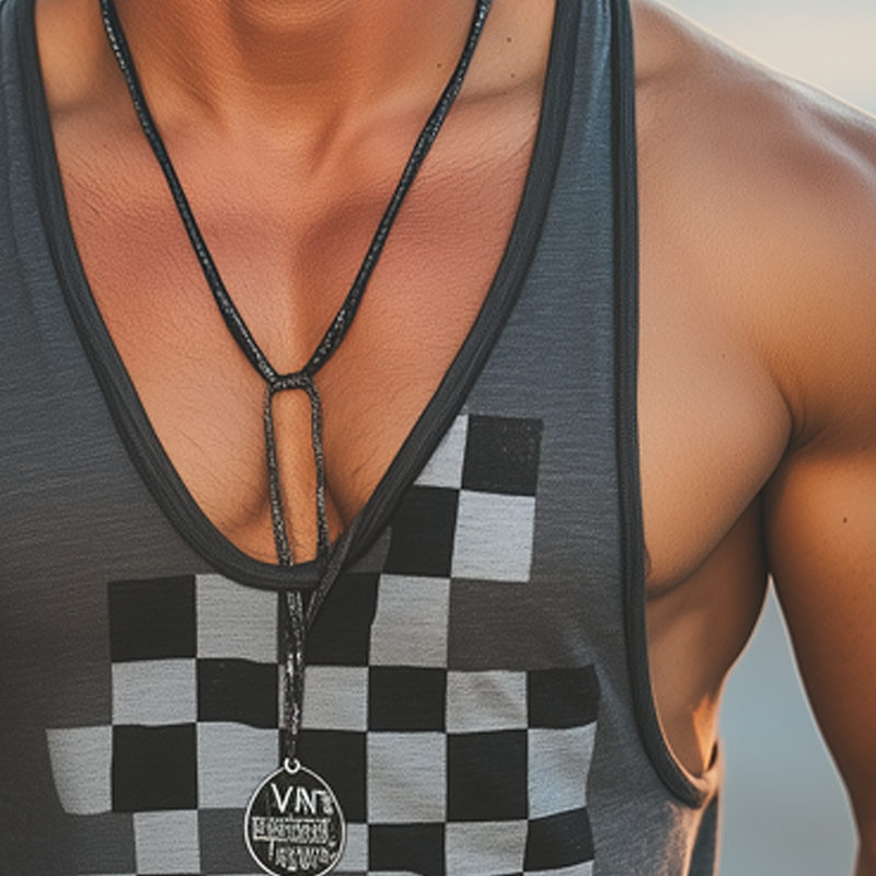 Men's Summer Deep V Neck Classic Checkerboard Print Tank Top MTA2208G8U