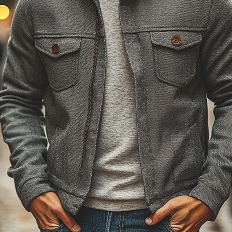 Men's Fine-textured Stand-up Collar Solid Color Zip-up Jacket MTA3016J4X