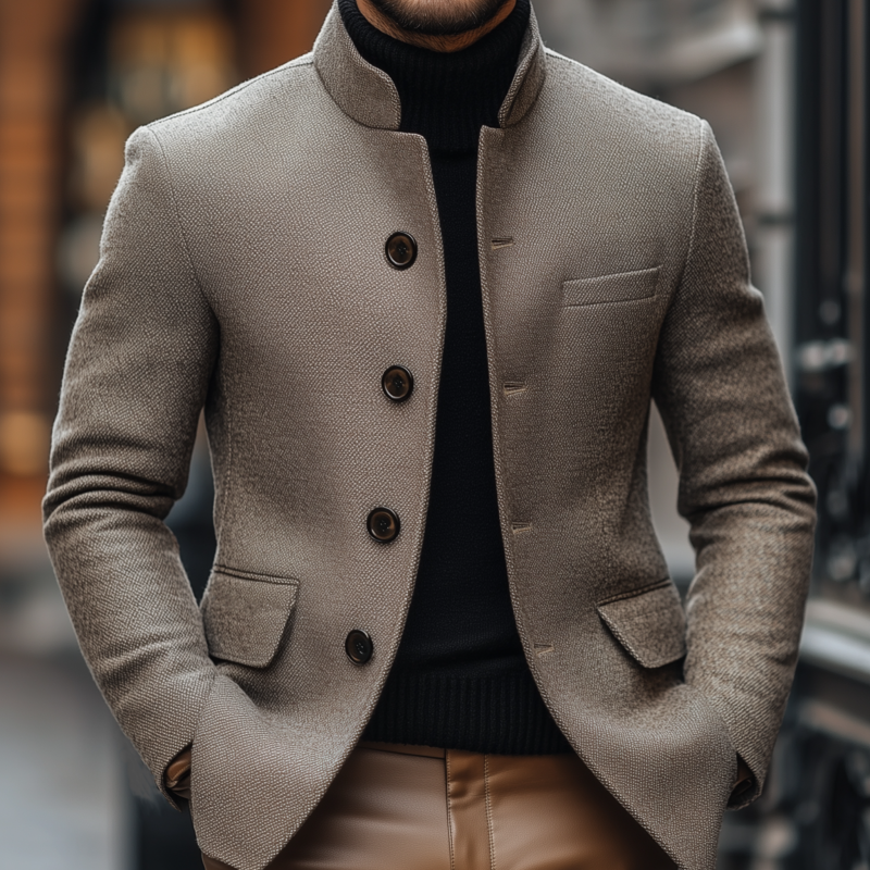 Men's Vintage Wool Blend Stand Collar Single-breasted Slim Fit Warm Blazer MTA1678H7M