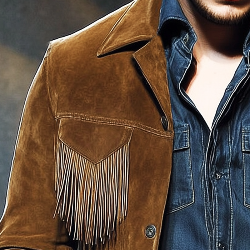 Men's Vintage Suede Fringe Button Jacket MTA2617H3U