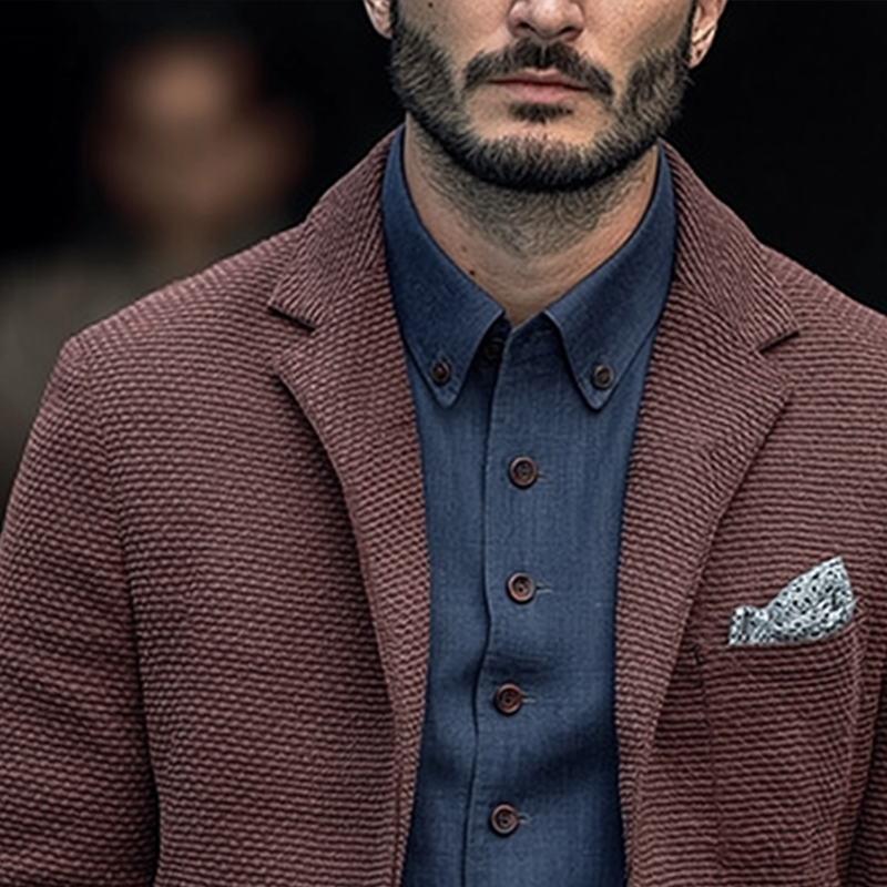 Men's Solid Color Textured Cotton Notch Lapel Single Breasted Blazer MTA0411I2Z